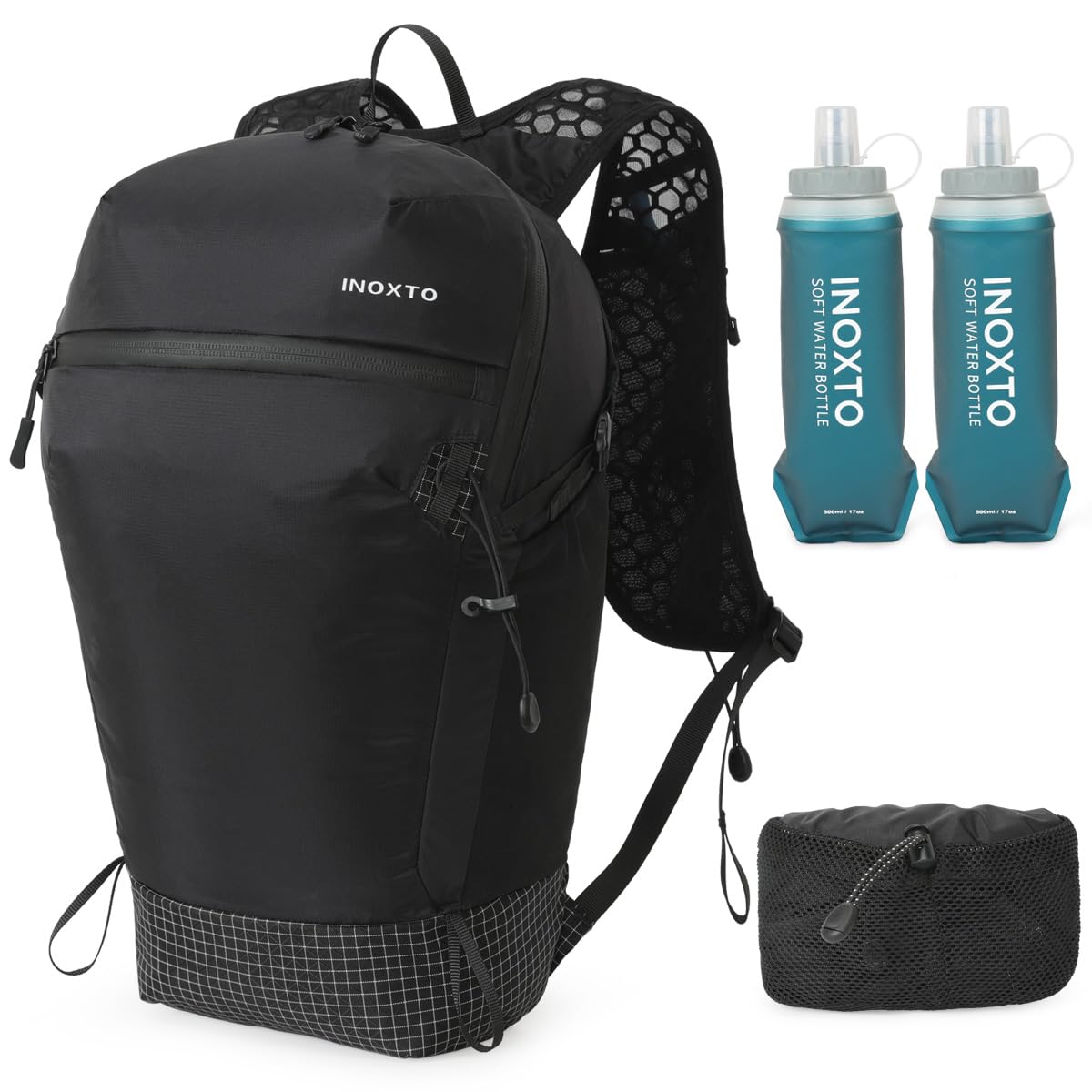 IX INOXTOFoldable Hydration Backpack with Two 500ML Flasks, 16L Lightweight Hiking Daypack, Waterproof Hydration Packs