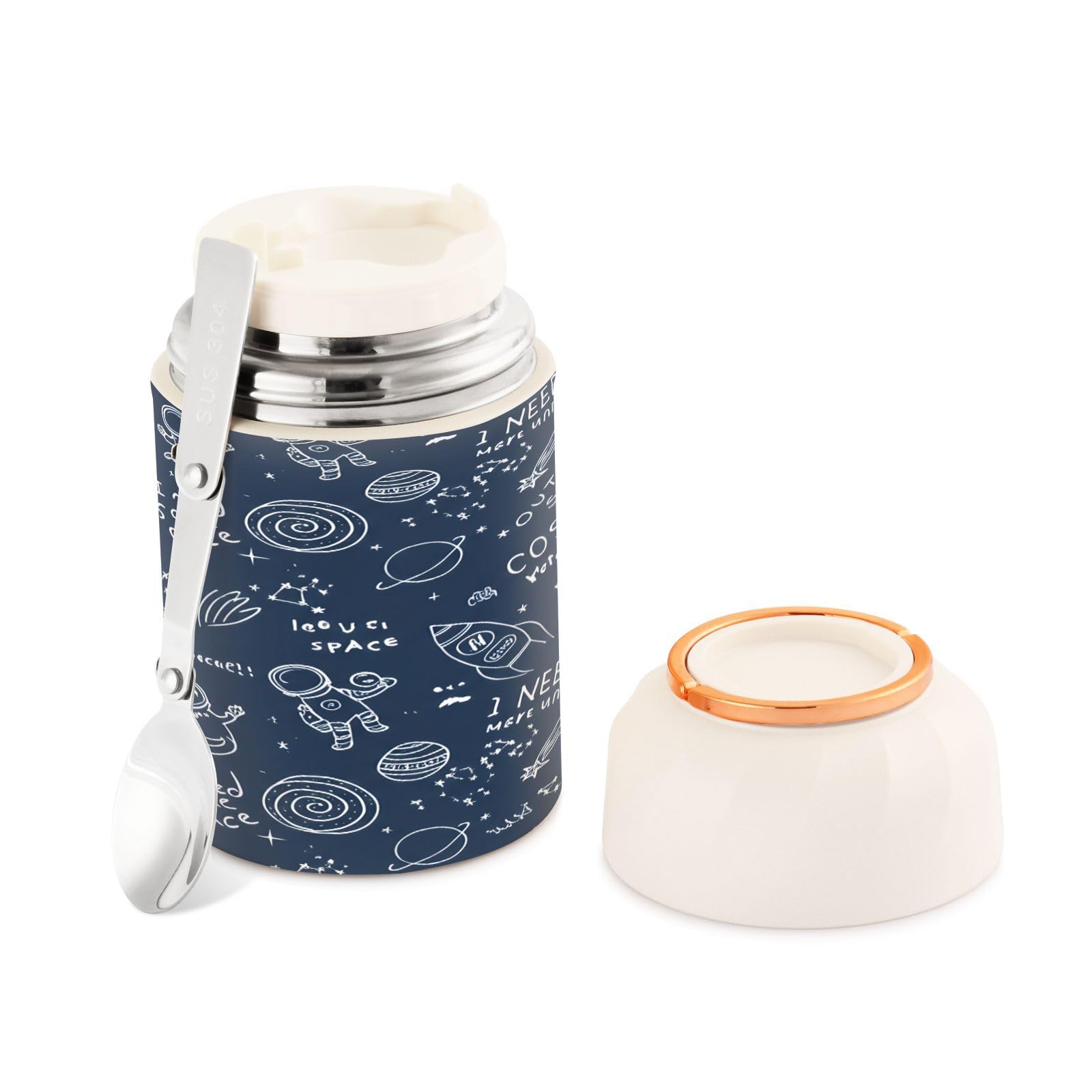Tarro de comida aislado de 500ml Cute Astronauts de acero inoxidable con cuchara