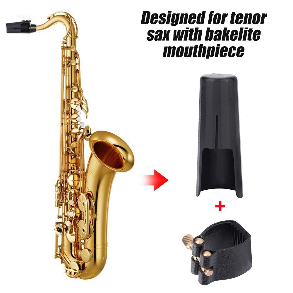 Tenorsaxophon Ligatur, 1,38x1,38 Zoll Tenor Saxophon Ligatur Clip Verschluss mit 3,86x1,5 Zoll Mundstück Kappe, PU Leder Altsaxophon Ligaturklammer Blattschraubenbefestigung Tenorsaxophon Mundstück