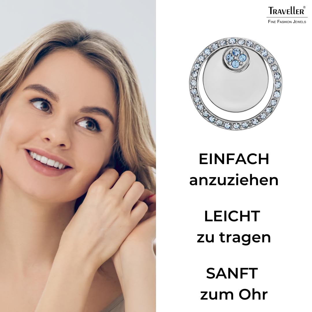 Traveller Ohrclip - Kreise - platiniert - Kristal Steine Hellblau - 157679