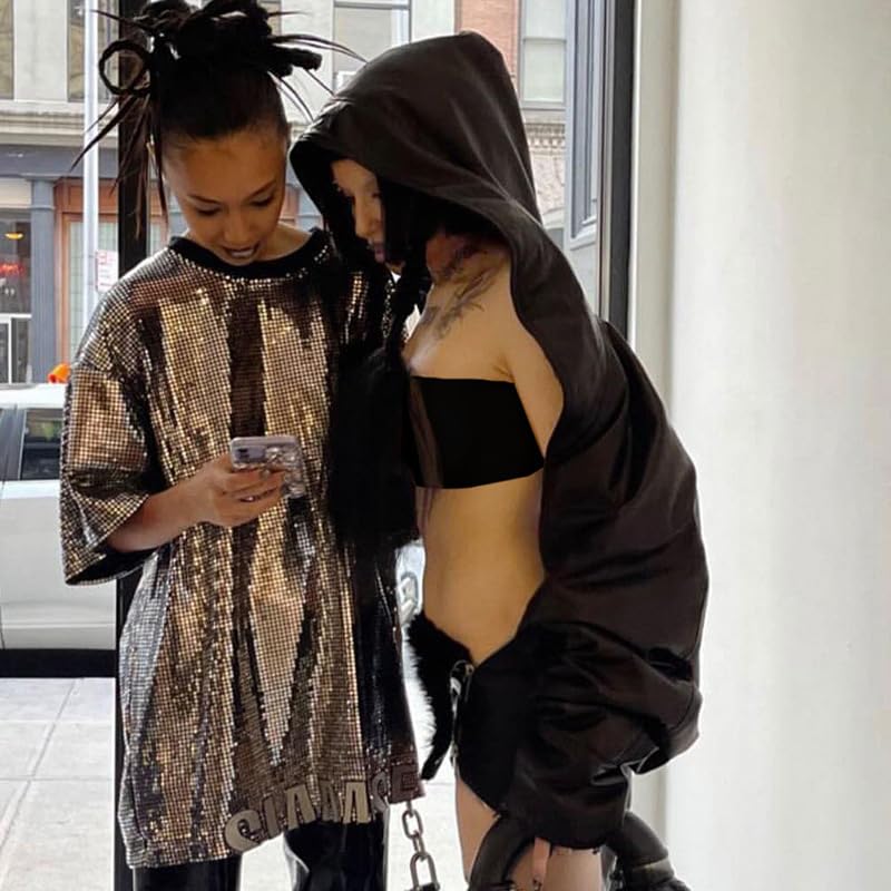 Molilove Women's Leather Hoodie Jacket Trendy Fall Crop Top Irregular Faux Leather Tops Street Casual Outwear 6