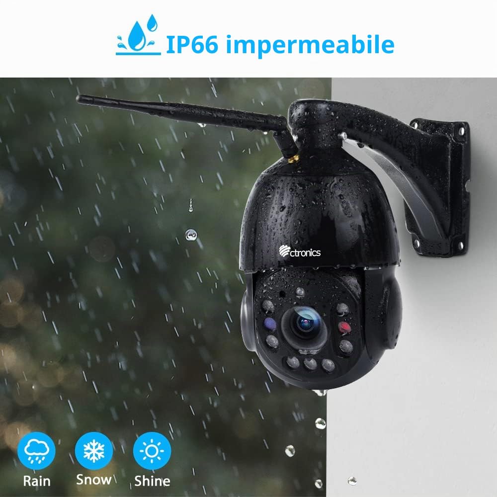 Ctronics 5MP 30X Zoom Telecamera Wi-Fi Esterno, IP Videocamera Sorveglianza 5/2,4Ghz e 150M Visione Notturna, Telecamere Rilevazione Umana/Auto Tracking/Zoom, Bluetooth/PC/Cloud, Metal, IP66