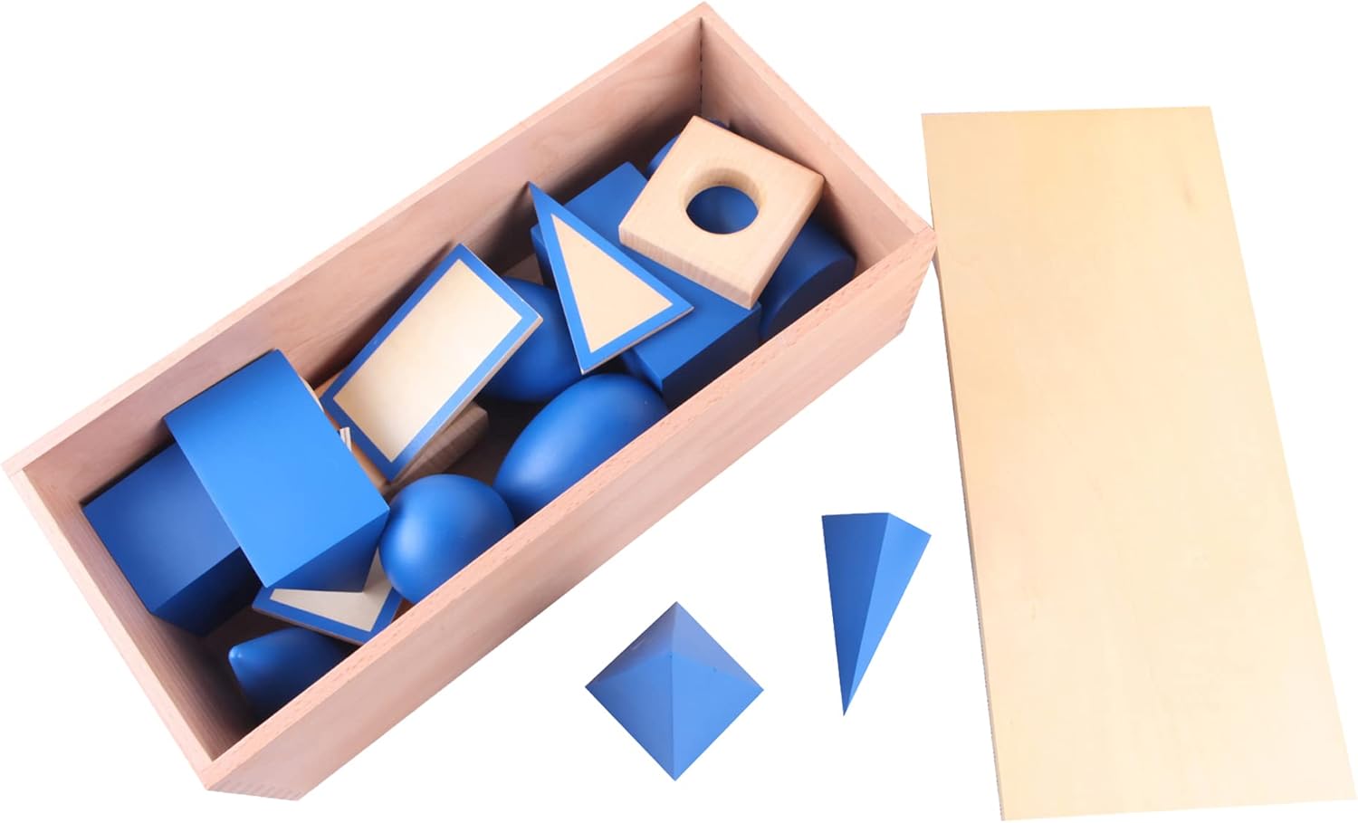 Montessori Toys for 3+ Year Old Blue Geometric Solids Blocks Set 3D Wooden Geometric Shapes Math Games Sensory Toys Blocks for Toddlers Preschool Learning Materials image 3