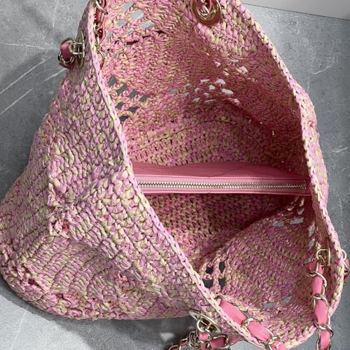 Women's Lafite Straw Beach bag,Hollow out Handmade Woven Summer tote,Vintage Hobo Shoulder bag with sheepskin inner bag2