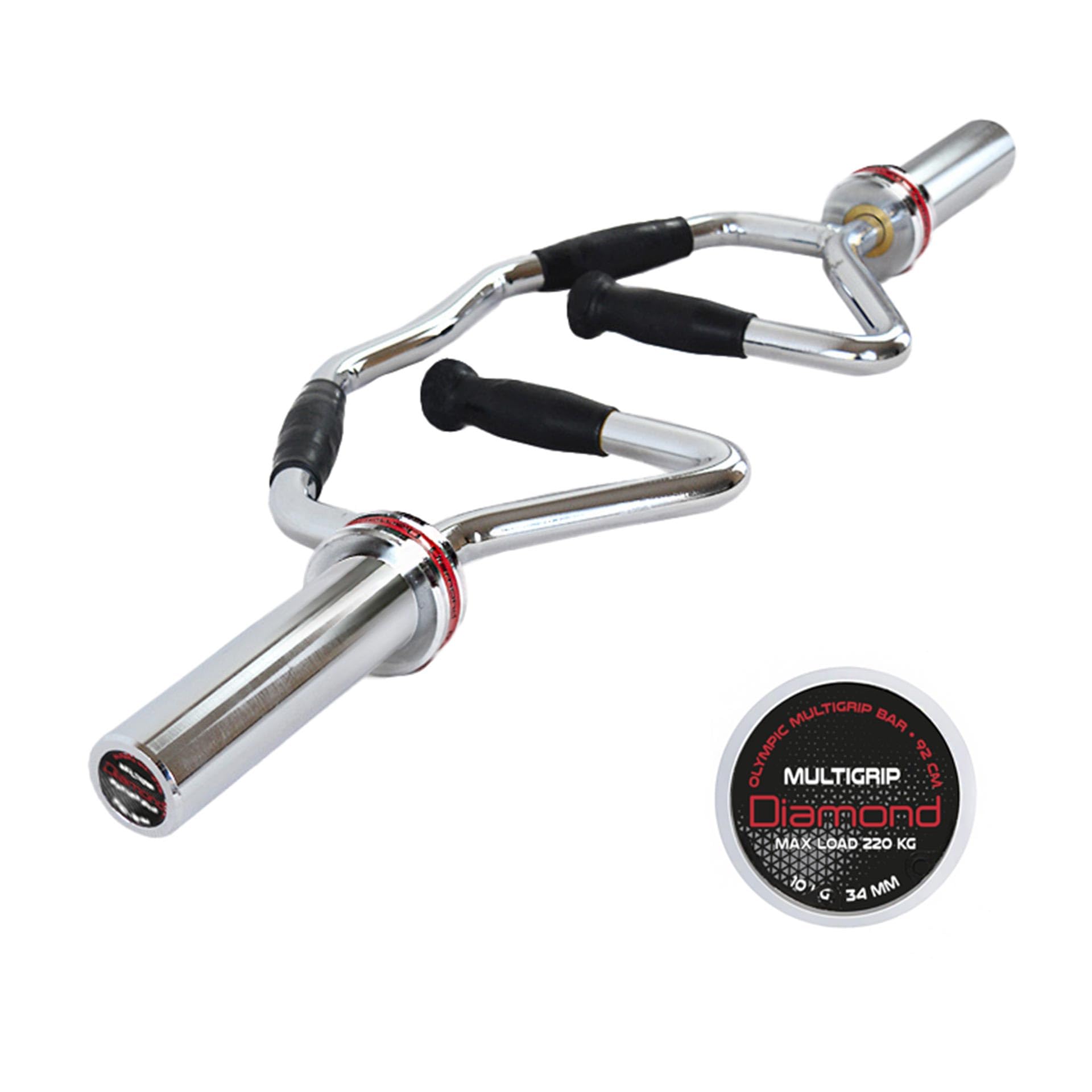 Diamond【Bilanciere Olimpico Multipresa 92 cm】Impugnature Gommate Antiscivolo | Carico Max 220kg | Manicotti Ø 50 mm 16,5 cm | Struttura Robusta per Allenamento Spalle,Braccia e Schiena | Molle Incluse