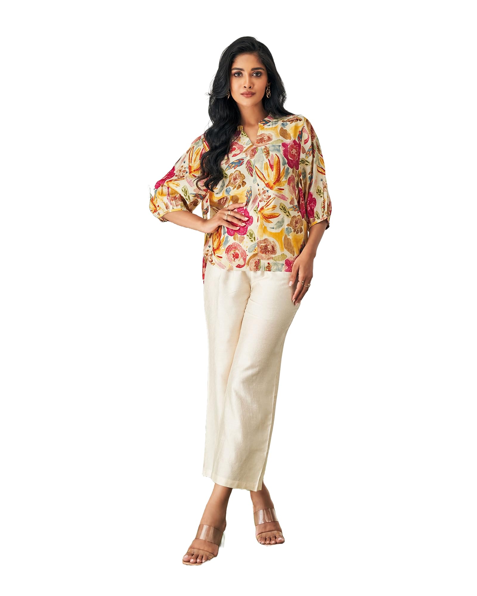 Women's Multicolour Viscose Rayon Floral Print Top and Pant Co-ord Set
