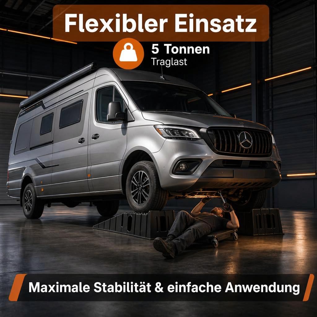 HAMMERHART - Auffahrrampe PKW [2er Set <5T ] | Hochbelastbare Auto Rampe TESTSIEGER | Auffahrkeile mit Anti Rutsch Struktur für jeden Untergrund | Auffahrrampen ideal für Wohnwagen, Anhänger & Pkw