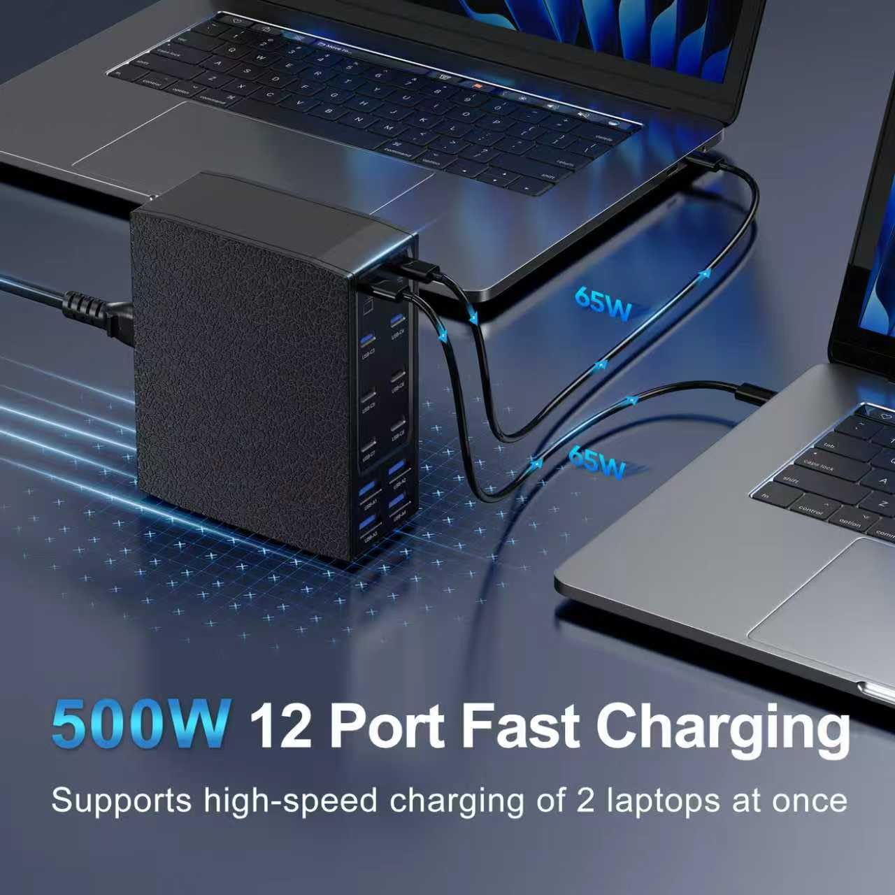 Bloque de carga USB C de 420 W, estación de carga USB C de 12 puertos para múltiples dispositivos, textura de cuero, cargador rápido PD dual de 65 W, compatible con MacBook Pro/Air, iPad, iPhone