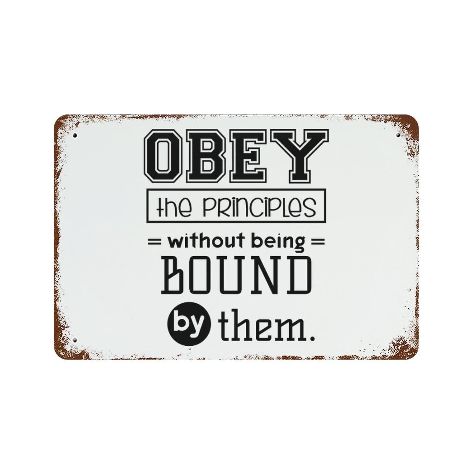Panneau citation Obey The Principles vintage retro decoration plaque garage metal