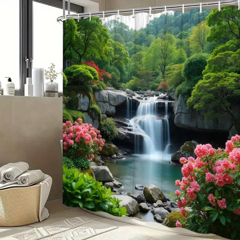 Rideau de douche Jardin en Cascade pour créer un havre de paix naturel dans votre salle de bain