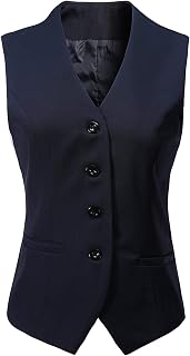 V VOCNI Damen-Anzug, komplett gefüttert, mit 4 Knöpfen, V-Ausschnitt, eleganter Anzug, Weste, Schwarz