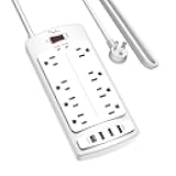 Surge Protector Power Strip - Nuetsa Flat Plug Extension Cord with 8 Outlets and 4 USB Ports, 10 Feet Power Cord (1625W/13A), 2700 Joules, ETL Listed, White