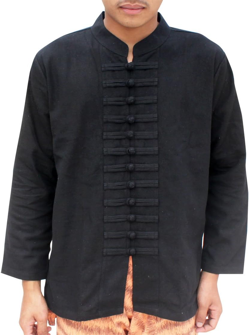RaanPahMuang Chinese Mandarin Collar Navel Cotton Jacket Many Front Buttons, X-Small, Black