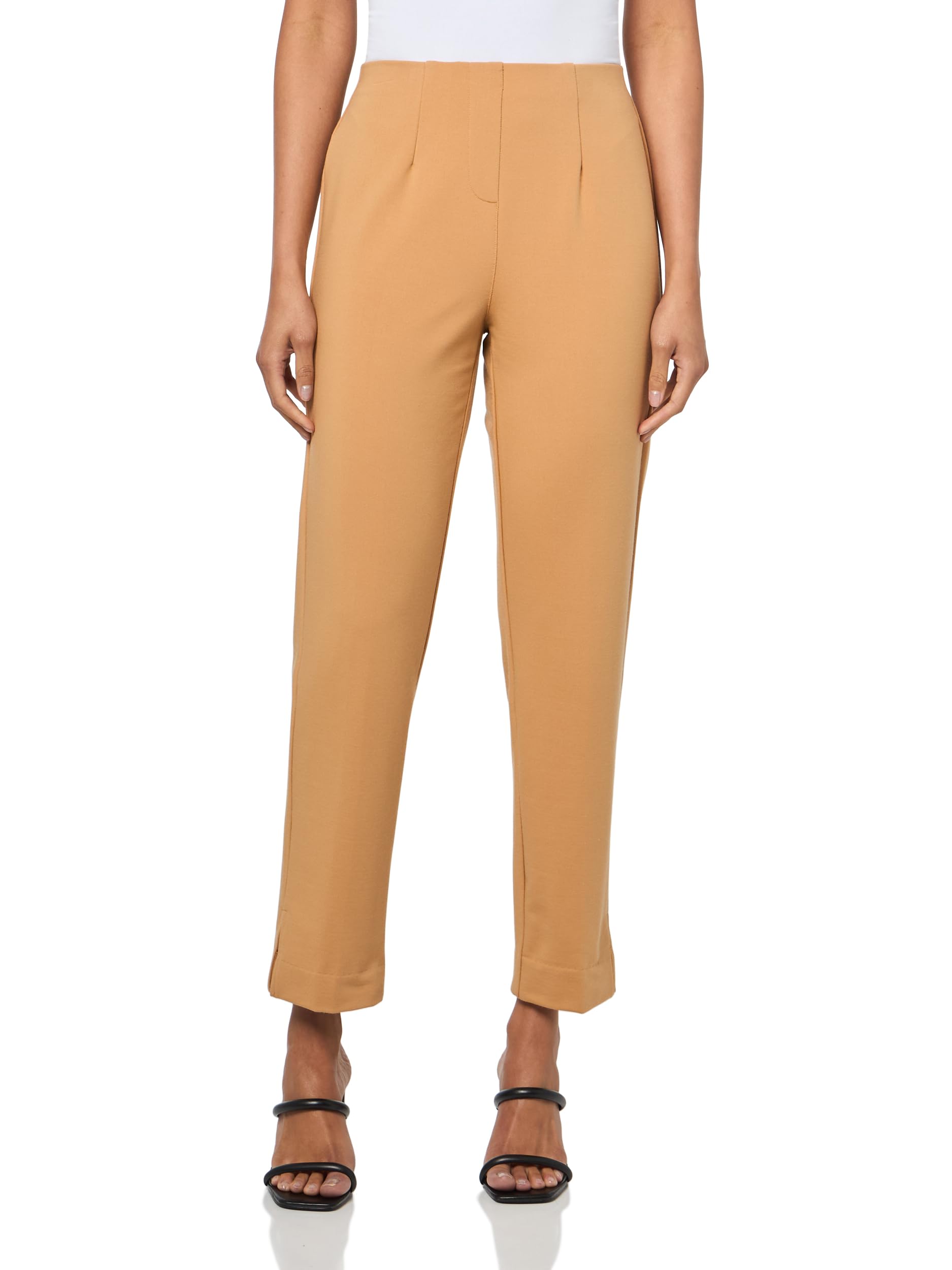 Elastic No Waist Faux Zip Front Ankle Pant