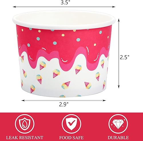 Miniatura 2 de Lawei Paquete de 100 tazas de helado, 8 onzas desechables de papel para helado para alimentos fríos y calientes, cuencos de postre para helado,