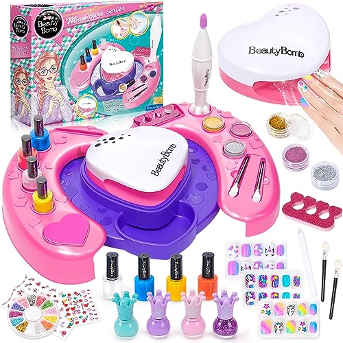 Tacobear Nagelstudio Kinder Mädchen Nagellack Set Kinder mit Nageltrockner Peel Off Nagellack Falsche Nägel Kinder Nageldesign Zubehör Schminke Kinder Mädchen Geschenke für Mädchen 6 7 8 9 10 11 Jahre