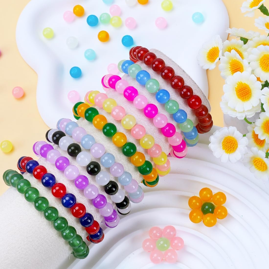 700pcs Glass Beads for Crafts– 24 Colors 8mm Crystal Glass Beads with Gold & Silver Spacer Beads and Elastic String for Bracelets, Necklace & DIY Crafts thumbnail