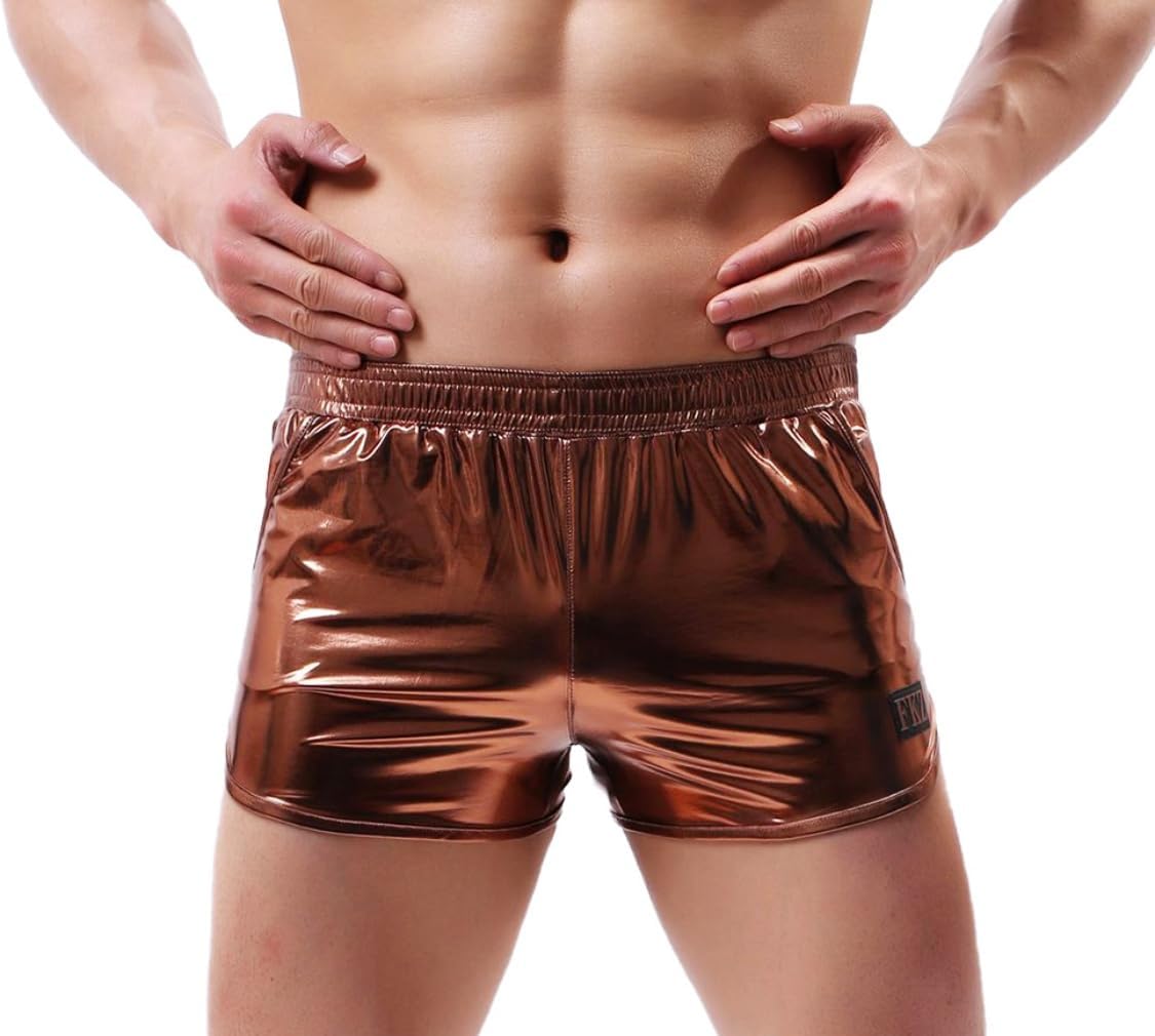 ABAFIP Men Holographic Shiny Metallic Swim Boxer Briefs Trunks Shorts Hot Pants Bikini Swimsuit Stage Clubwear