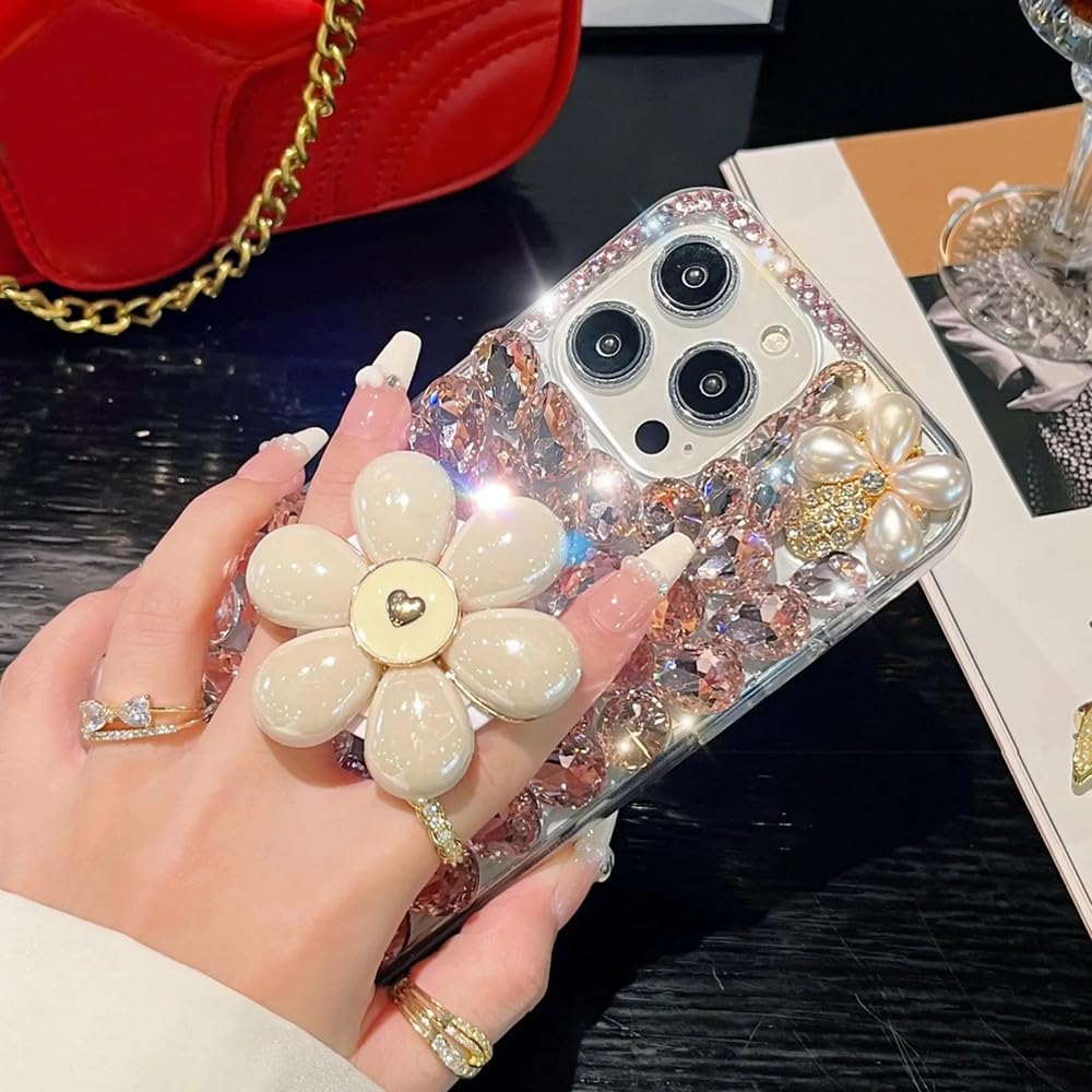 Estuche para teléfono con diseño de Flores Brillantes y Perlas de Agua y Diamantes, Apto para iPhone 15, 14, 13, 12, 11 Pro MAX, XR, XS, X, 7, 8 Plus, Plateado, para iPhone 11 Pro