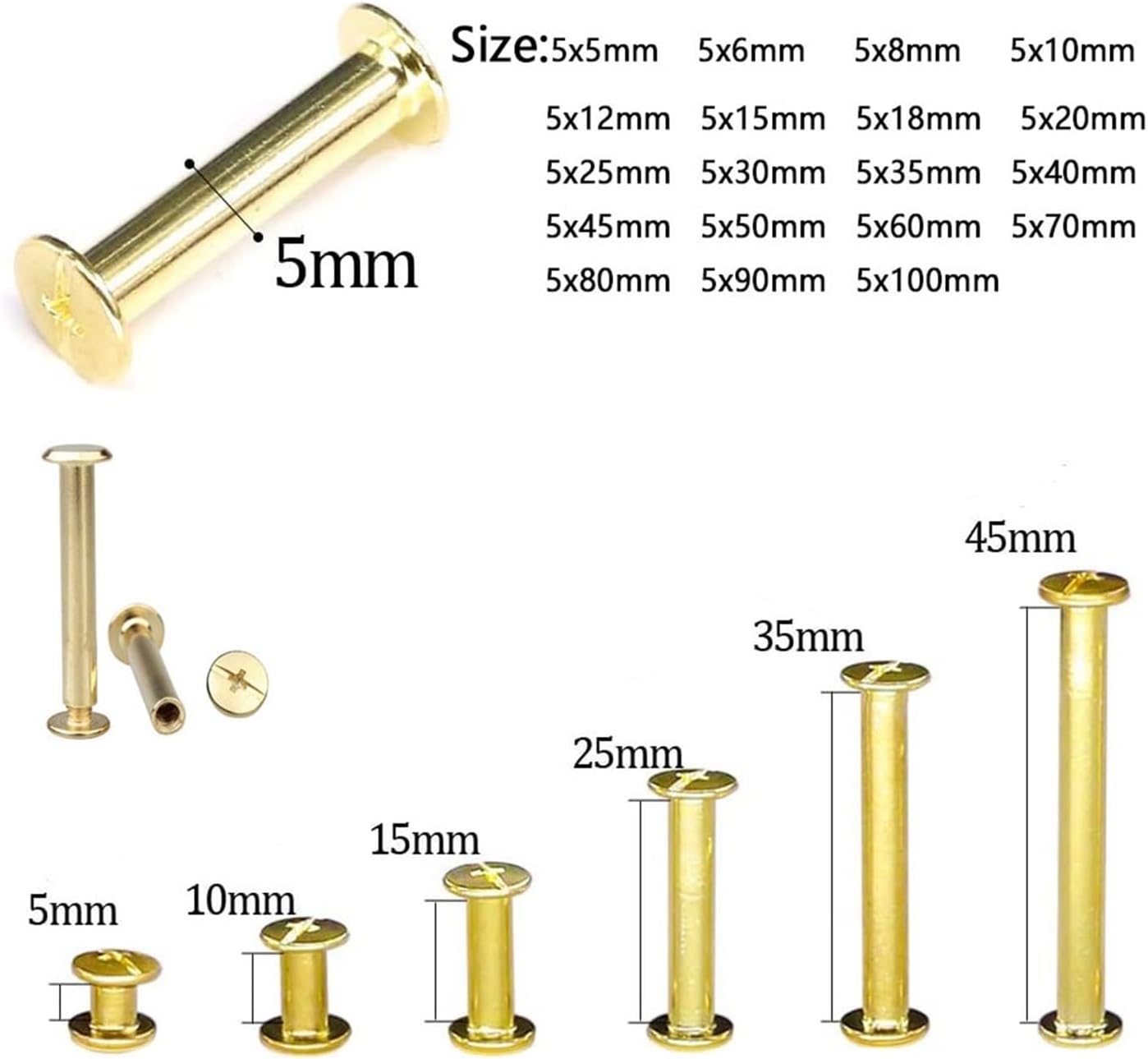 bookbinding screws, Brass-Plated Book Binding Screws Pack of 5-25 pcs 5x mm(5x35mm 5pcs)