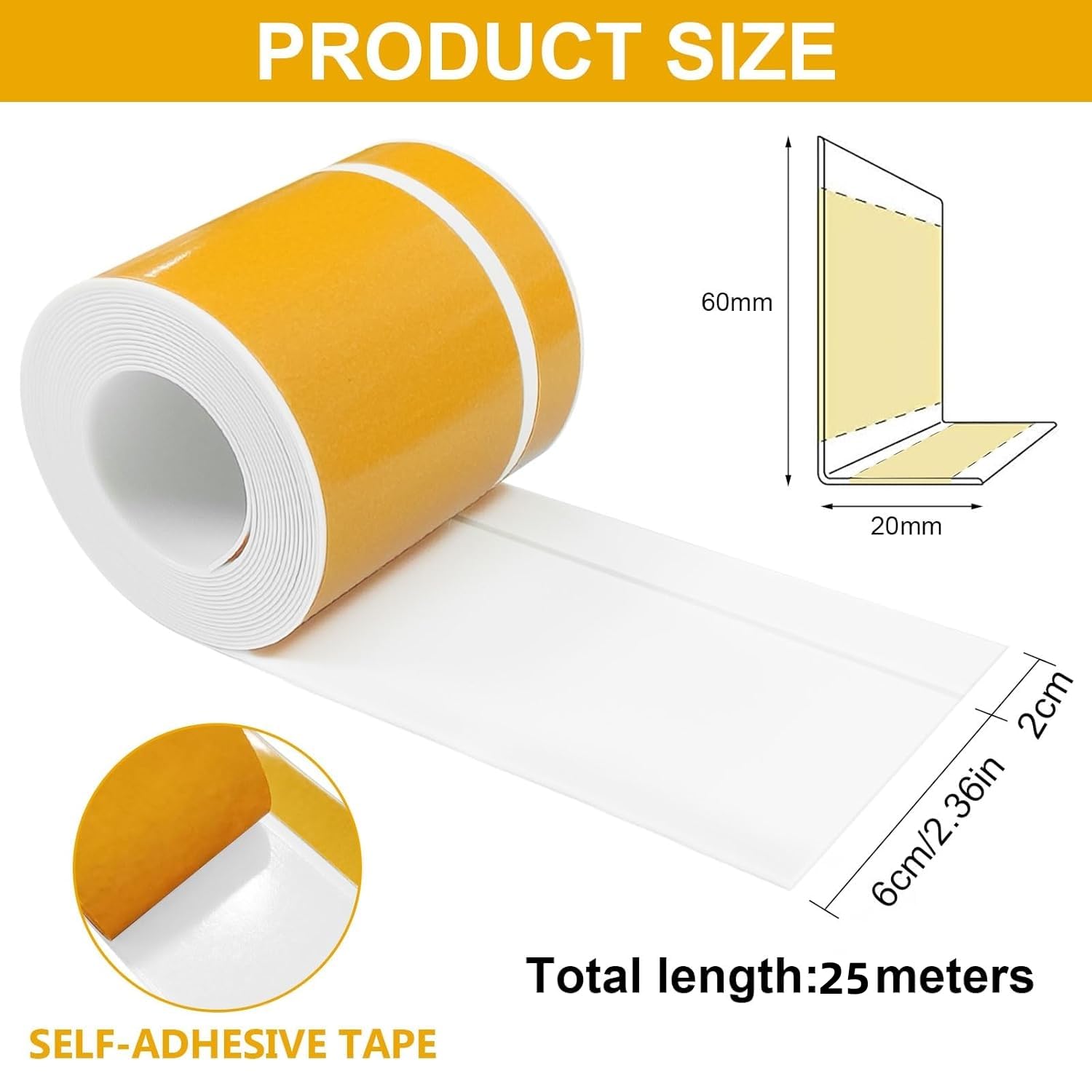Plinthe pvc, Blanc 60 mm x 20 mm x 25m Plinthe Souple Autoadhésive Plinthe, Plinthe PVC Souple, Plinthe Adhesive, Convient pour la Salle de Bain et la Cuisine (Blanc)