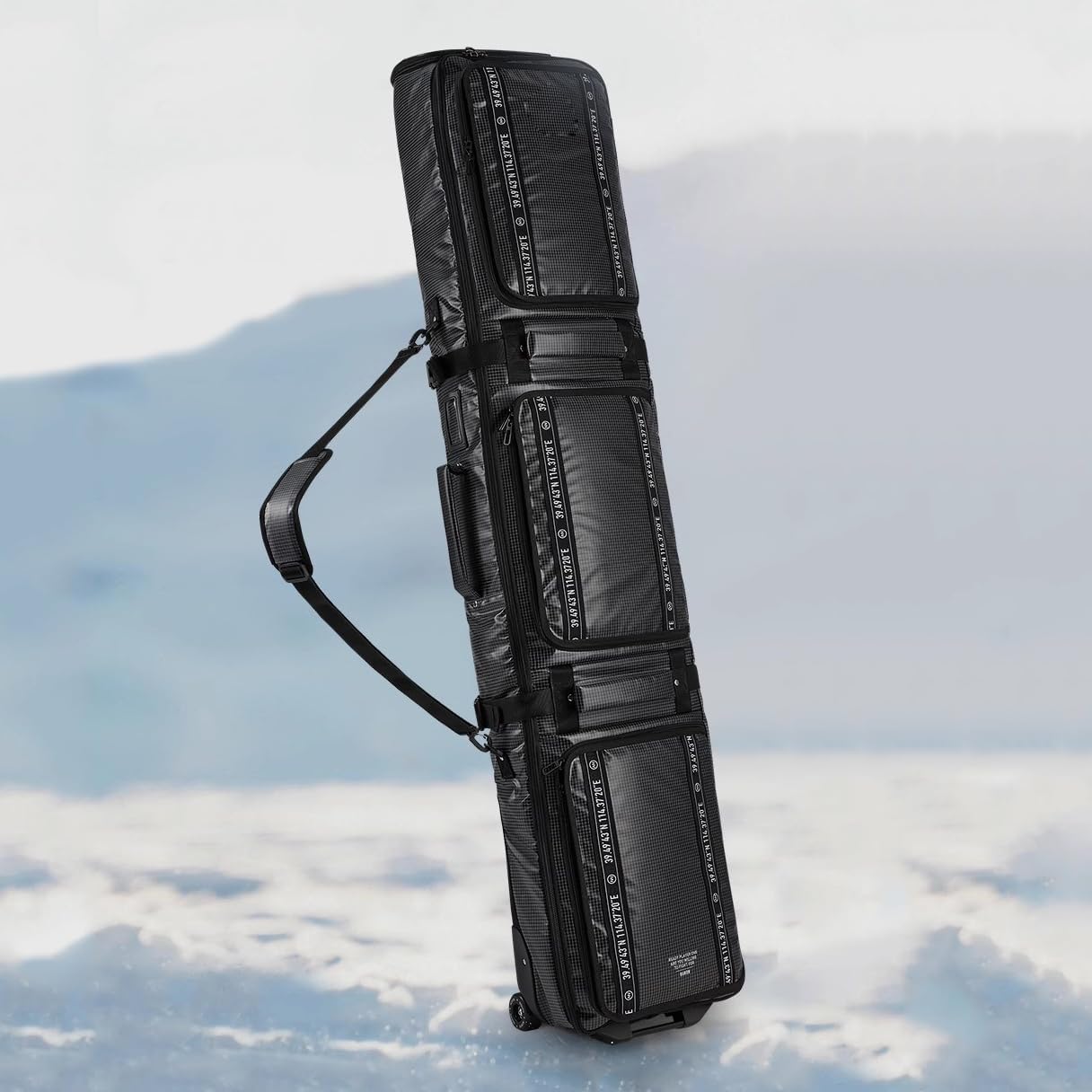 Double Rolling Ski Bag Padded Snowboard Bag with Wheels Adjustable Length Snow Ski Bags for Air Travel Large Capacity with Water-Resistant