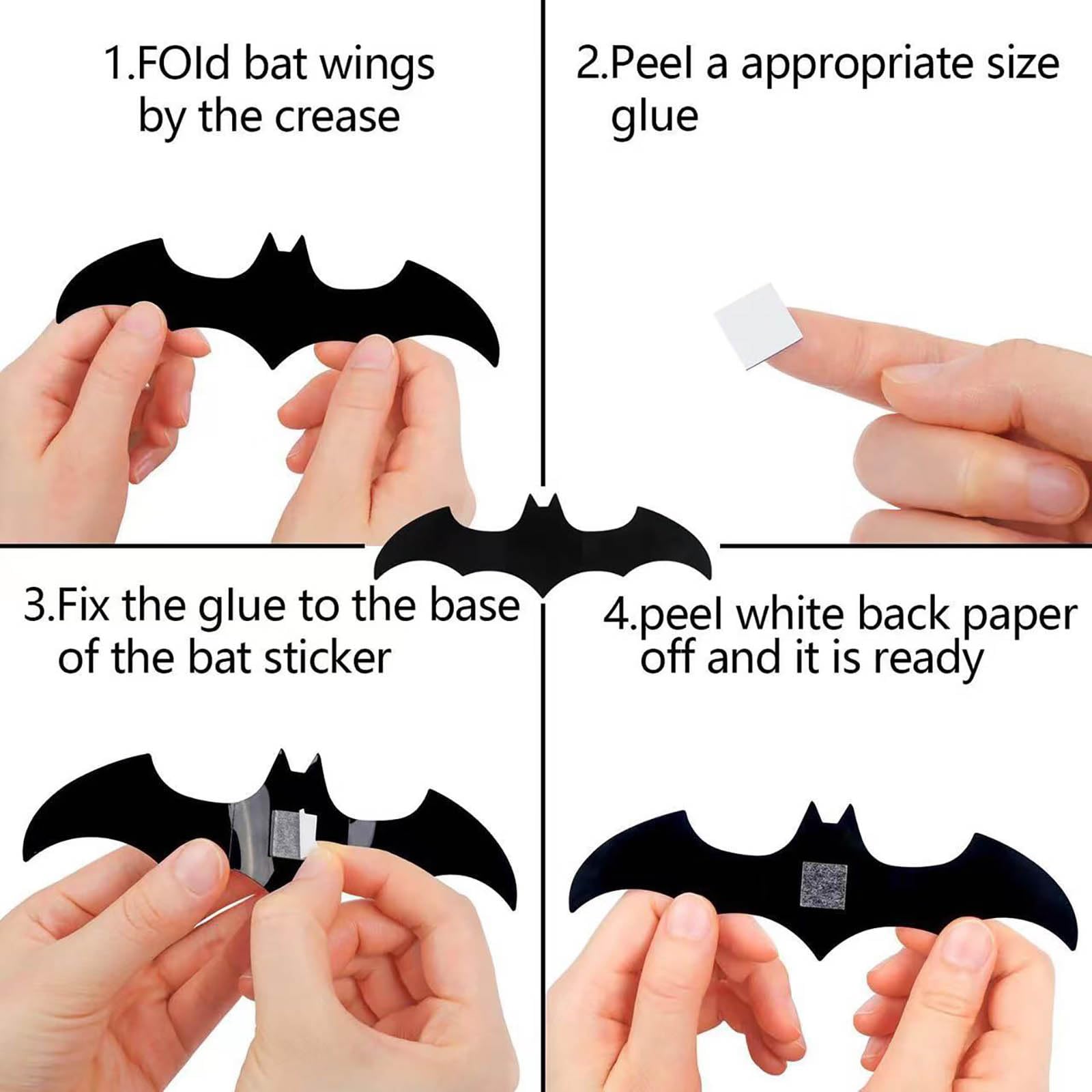 Dekoracje na Halloween, 180 szt., PCW, 3D, straszne nietoperze, dekoracja ścienna, naklejki na Halloween, nietoperz, 4 rozmiary, DIY, Halloween, nietoperz, naklejki ścienne do dekoracji domu
