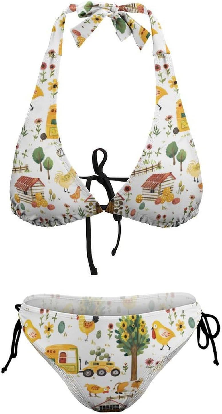 Farm Animals Novelty Women's 2 Piece String Bikini Set Swimsuits Bathing Suit Swimwear