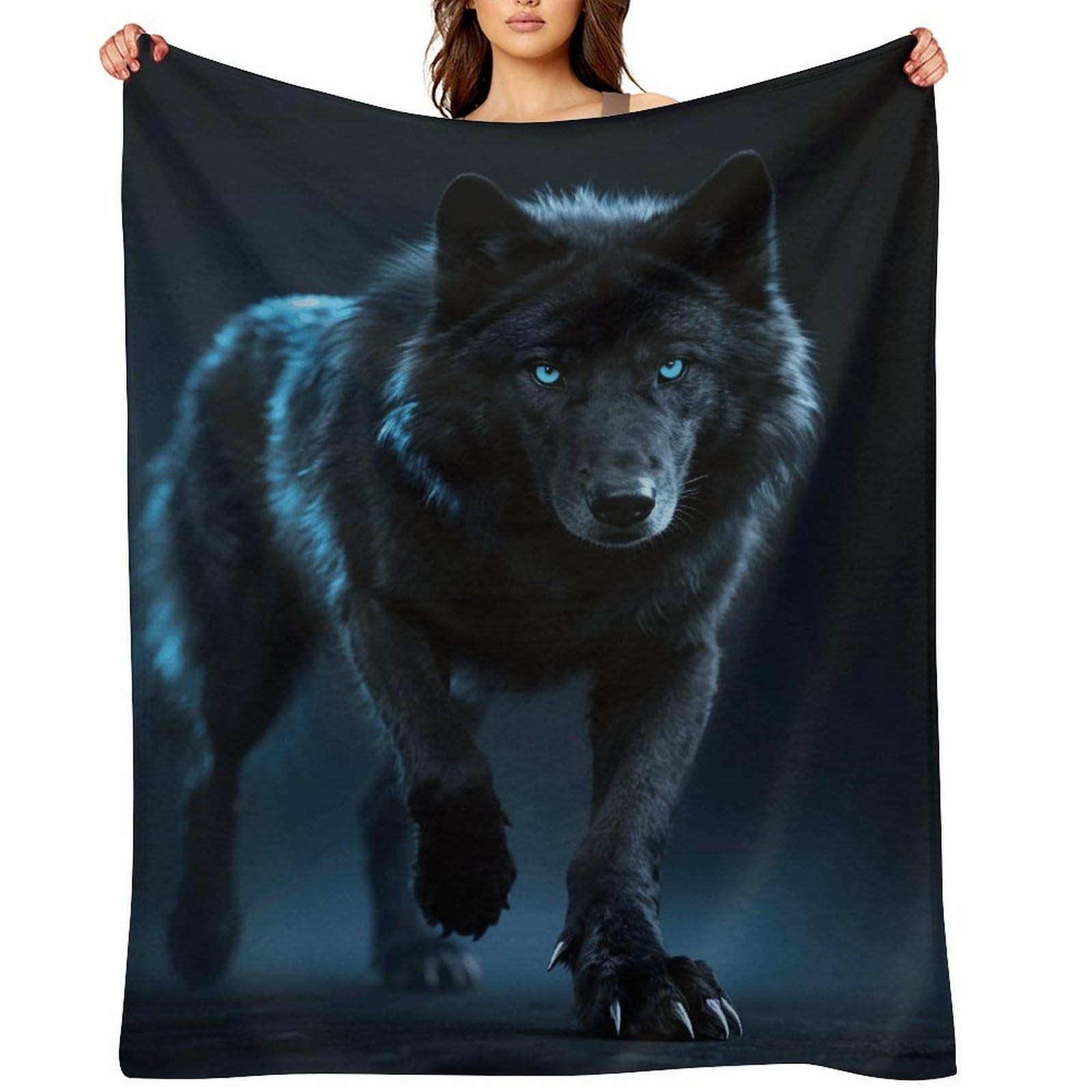 Cool Cyan Black Wolf Throw Blanket for Couch and Bed Super Soft Warm Lightweight Throw Blankets Cozy Fuzzy Flannel Blanket Personalized Decorative Blankets for Sofa Decor 30"x40"