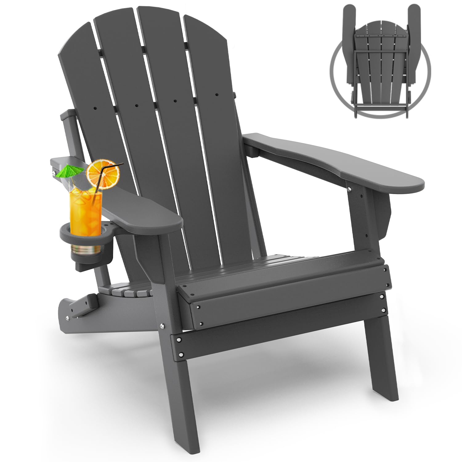 GREENVINES Folding-Adirondack-Chair, HDPE All Weather, Grey