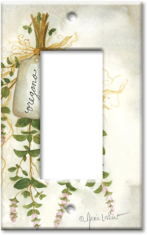 Art Plates - Decorative Switch Plate - OVER SIZED Outlet Cover - Single Gang Rocker Decorative Metal Wall Plate - Oregano - (Made in USA)