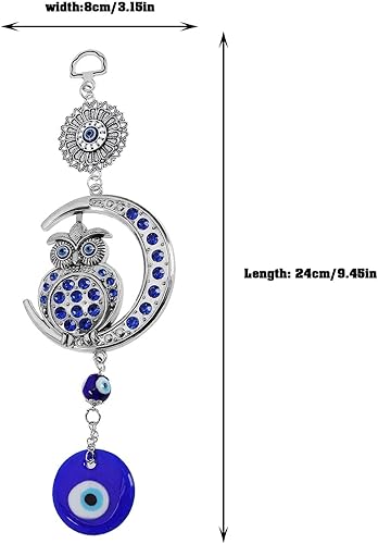 Miniatura 4 de eMagTech Decoración azul contra el mal de ojo, adorno colgante de búho, colgante de luna, amuleto para colgar en la pared, accesorios para el
