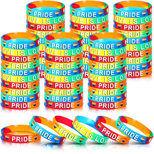 60 Pcs Gay Pride Rainbow Silicone Bracelets LGBT Awareness Pride Wristbands Bulk Pride Gifts LGBTQ Accessories for Men Women Lesbian Party