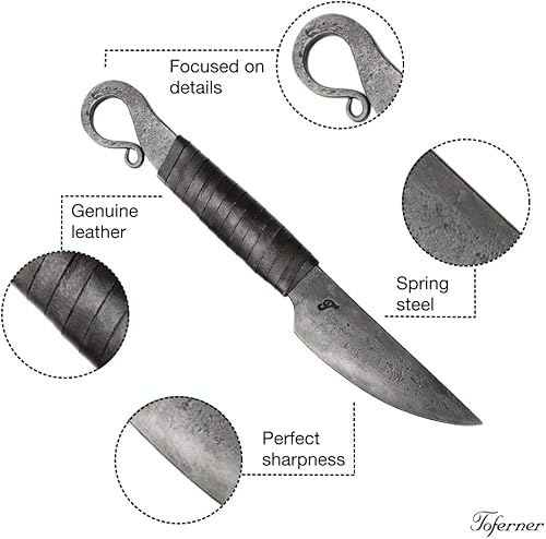 Miniatura 2 de TOFERNER Cuchillo forjado a mano - Volute - negro - Deportes - Hoja endurecida - Estuche de cuero genuino hecho a mano-Vintage- Colección de arte -