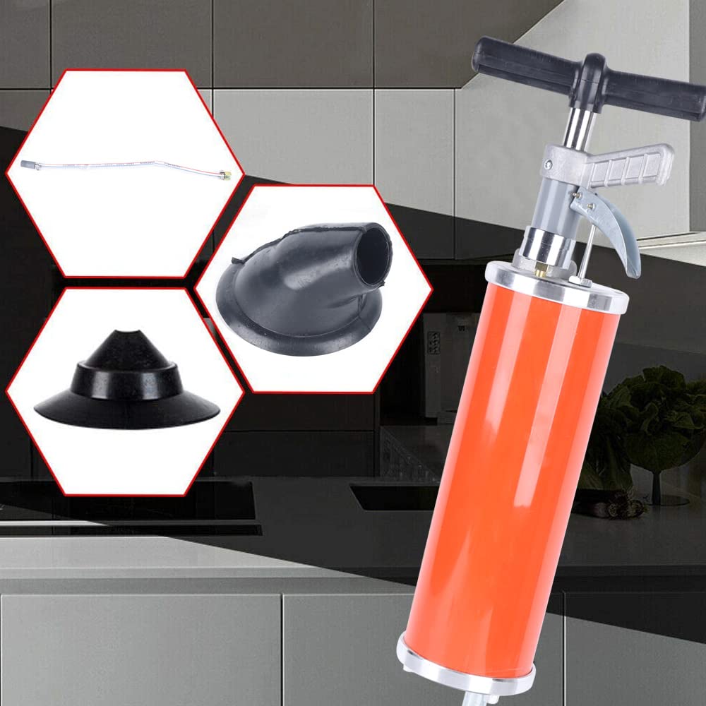 Desatascador Tuberias Presión Máxima hasta 0.7mpa Desatascador Fregadero Portátil para Fregaderos Cocina, Baño, Inodoros, Fregona, para Tratar Varios Atascos Causados por Pelo, Telas, Hojas Té