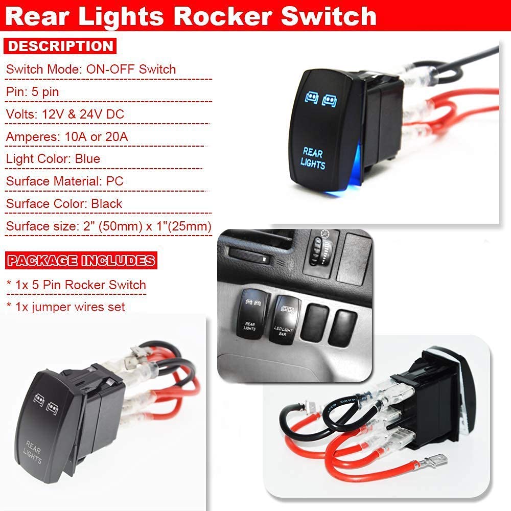 On Off Switch 12 V 12V ON OFF Switch Blue Laser - 5-Pin Dual Light, 20A ...