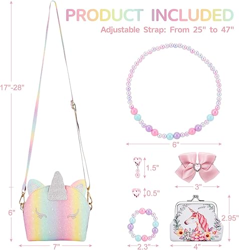 Miniatura 4 de JYPS 7 piezas de monedero para niña, cartera para niñas con juguetes de simulación, juguetes de princesa con juego de joyas de vestir para niños