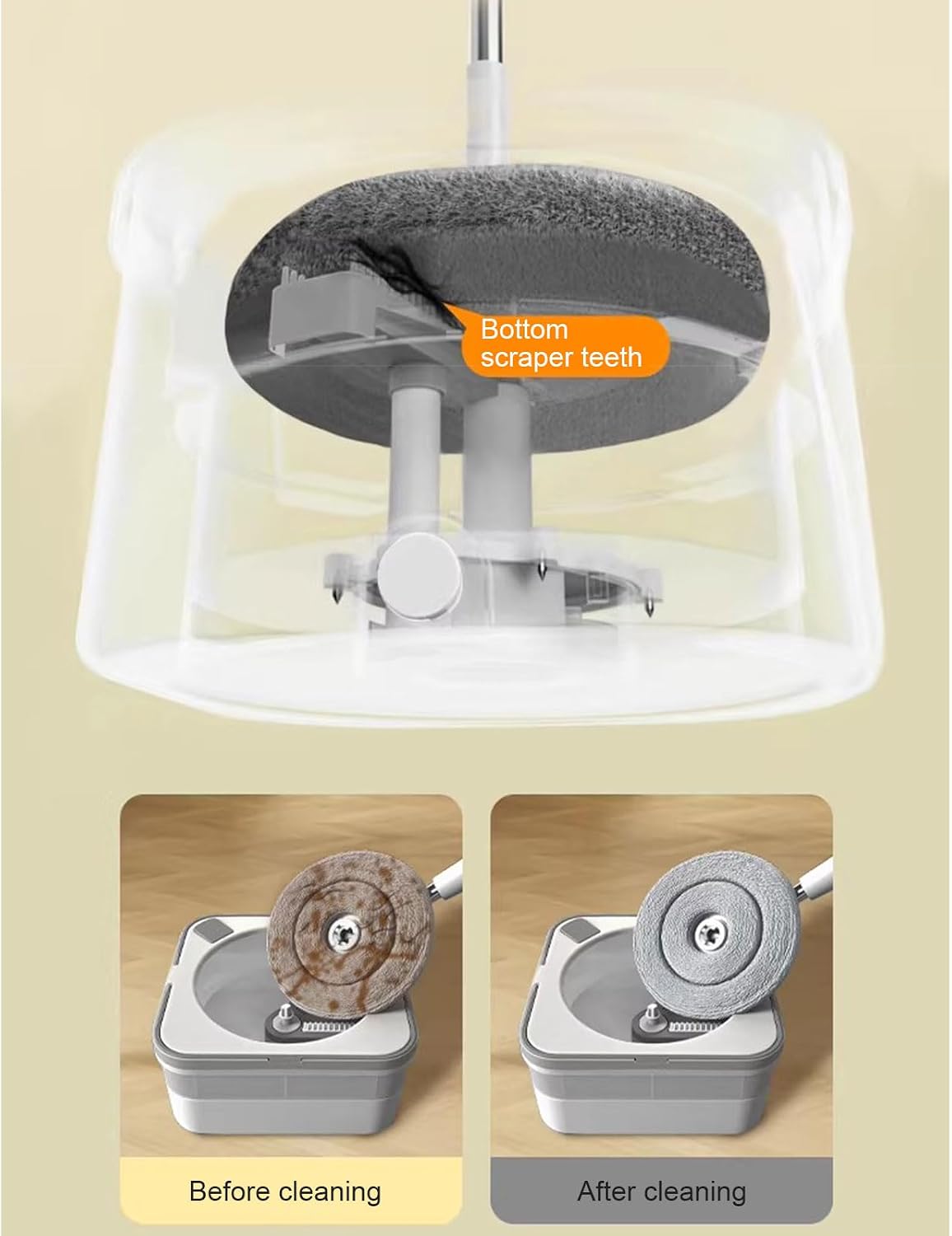 Spin Mop and Bucket System with Wringer Set, Dual Compartment Design for Clean & Dirty Water, Stainless Steel Handle, 5 Mop Head