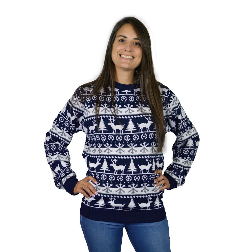 Pull de Noël pour femme, homme et enfant avec motif rennes et arbres