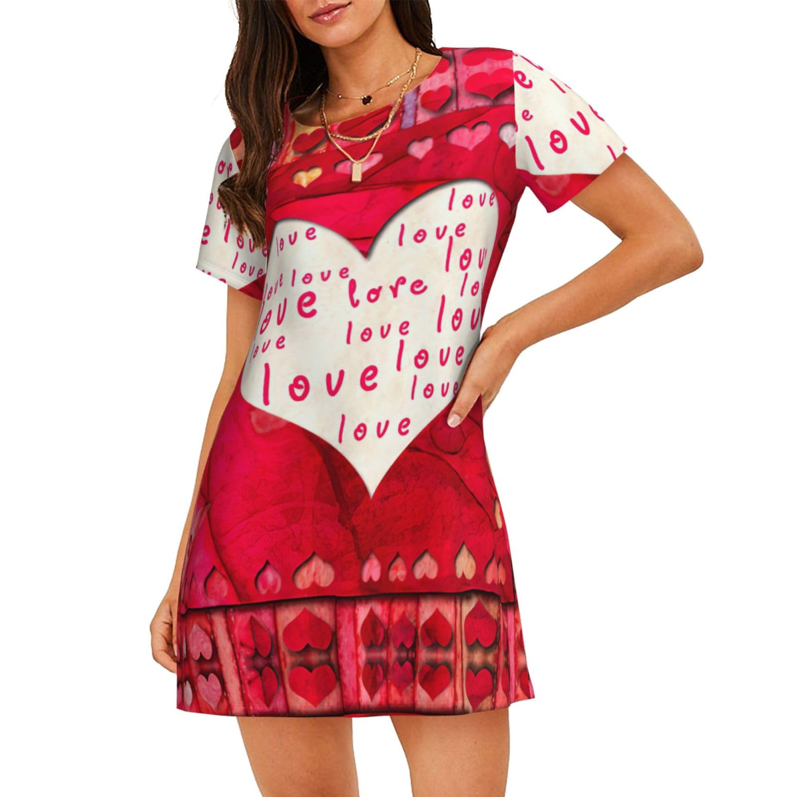 Chemise de nuit manches courtes femme douce motif cœurs imprimés - 8