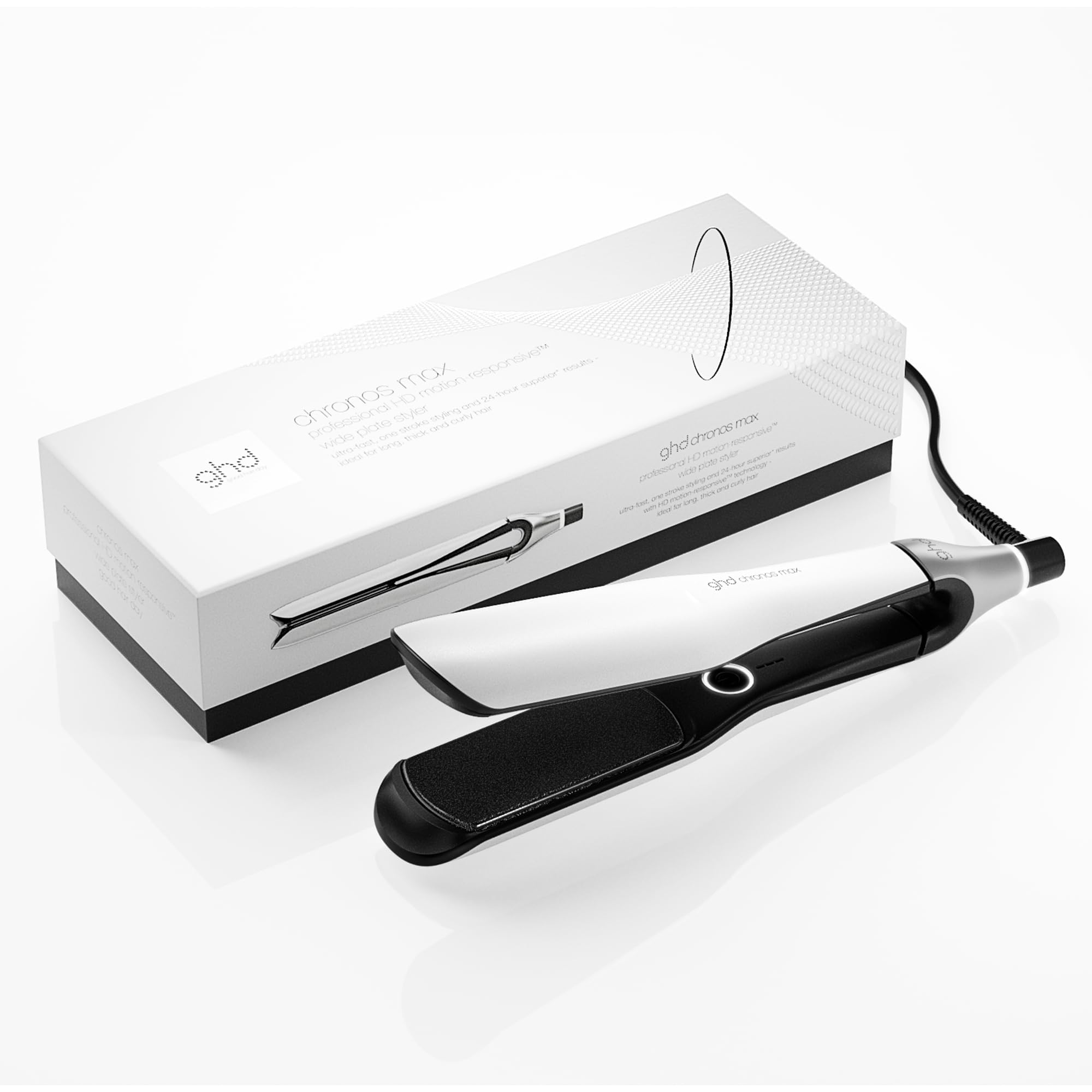 ghd Chronos Max - Piastra per capelli a lamelle larghe - Bianca | 90% di luminosità in più, Tecnologia HD Motion Responsive per Styling 3 Volte più Veloce Senza Danni da Calore Estremo