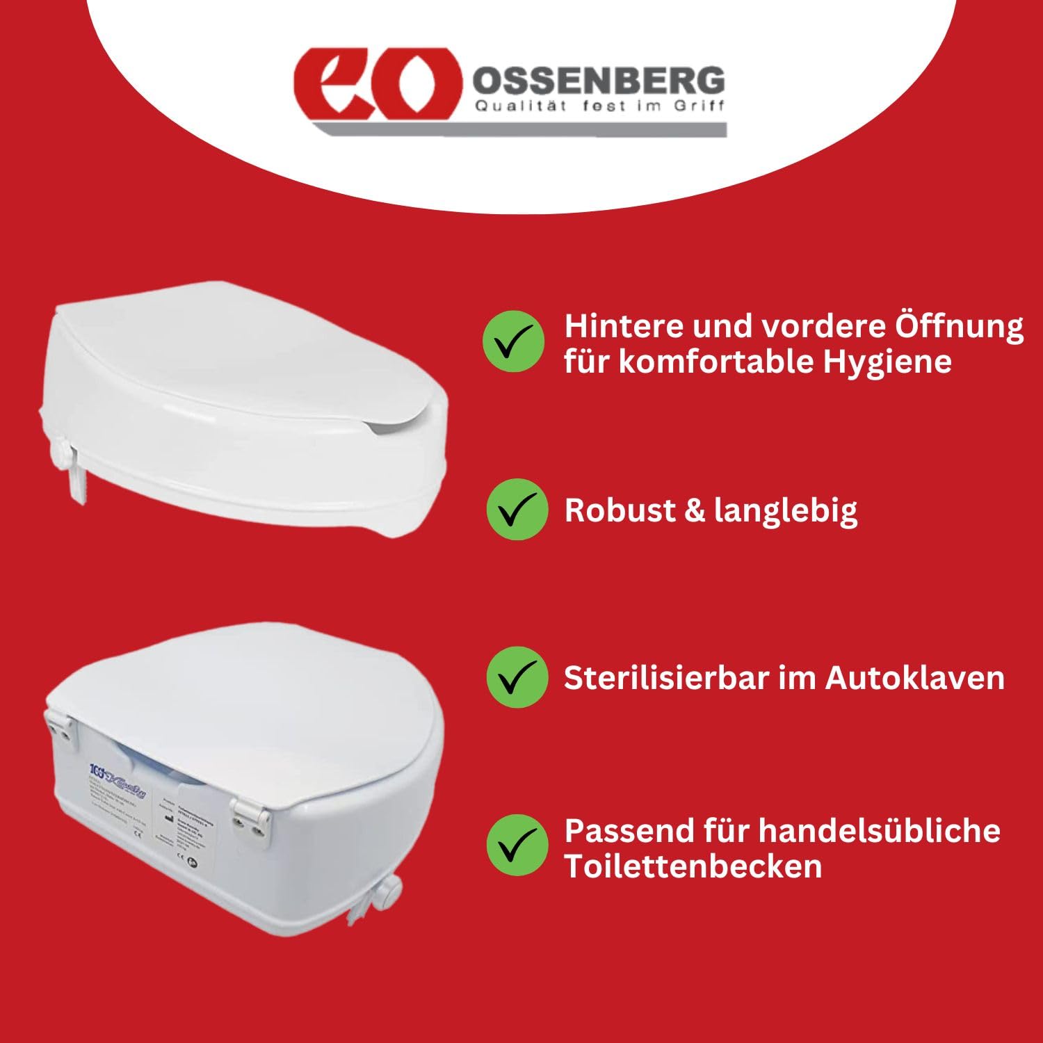 OSSENBERG Podwyższenie deski sedesowej w kolorze białym – podwyższenie siedziska WC dla dorosłych – łatwy montaż bez użycia narzędzi – obciążenie do 160 kg – podwyższenie siedziska WC – wytrzymała i