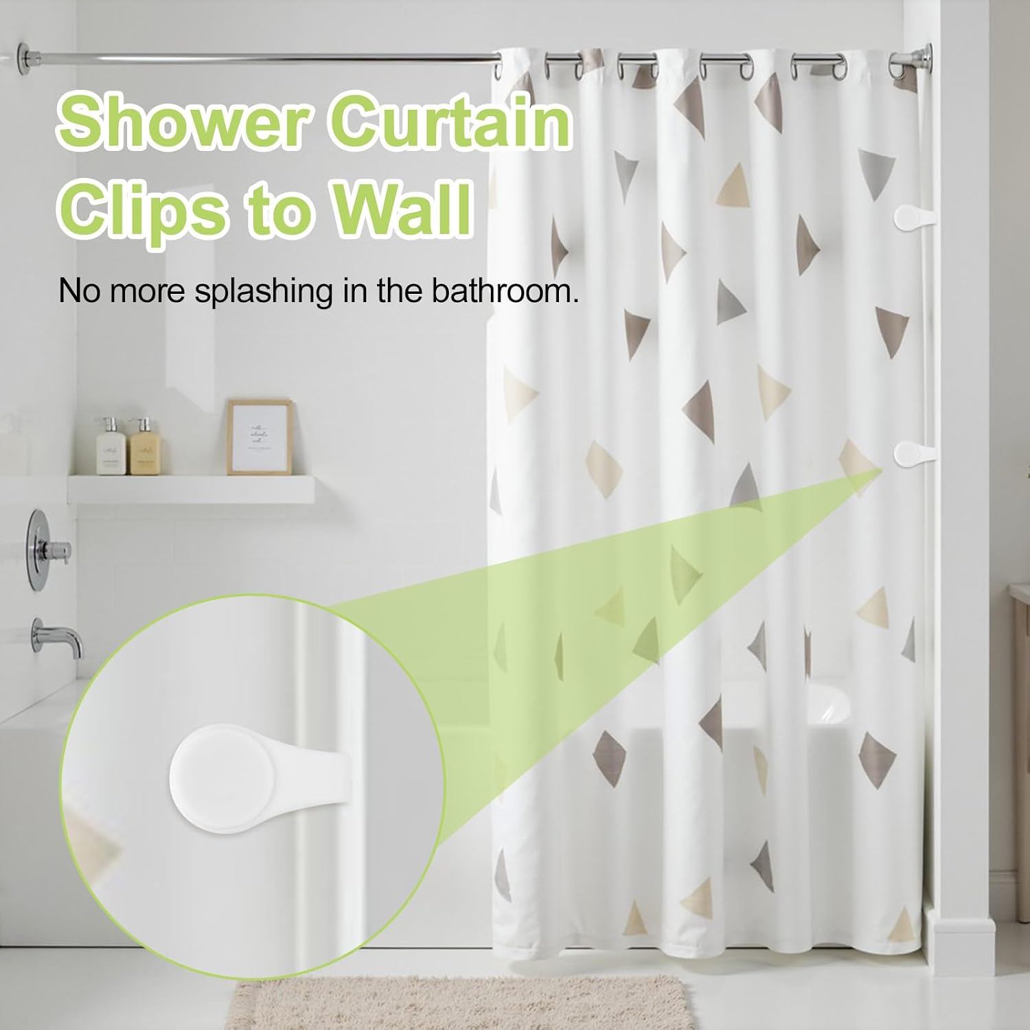 Magnetic Shower Curtain Clips for Liner 4Pcs Silicone Shower Splash Guard Holders Self Adhesive Windproof Bathroom Curtain Weight Clip for Home (White)