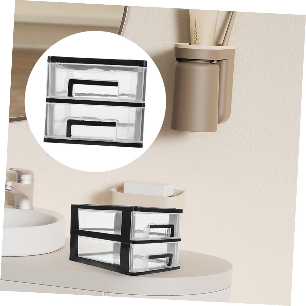 ABOOFAN Organizzatore da Scrivania con Cassetti in Plastica 2 Pezzi | Nero, Formato Mini per Desktop e Ufficio, Design Salvaspazio, Uso Flessibile