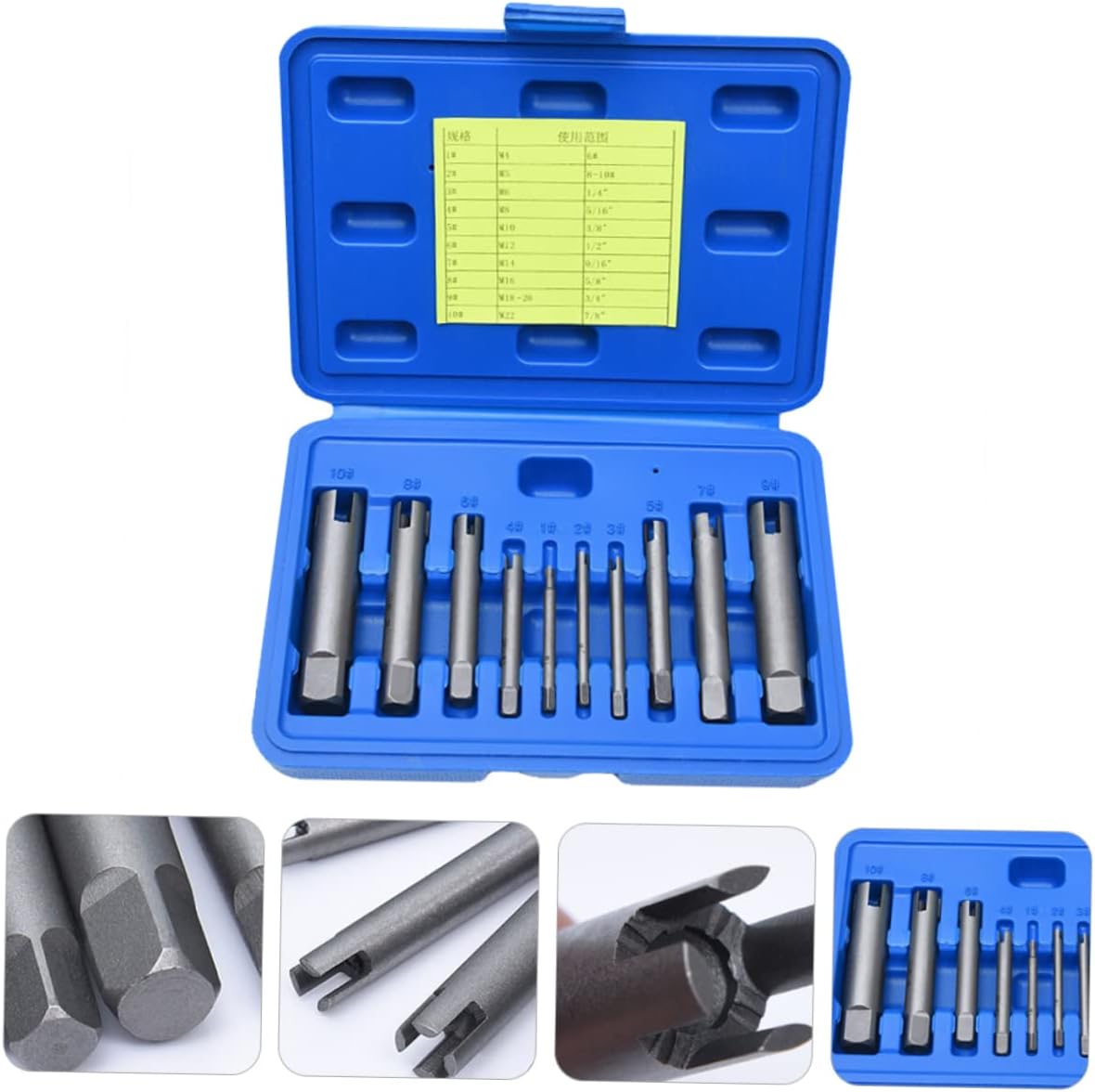 10-Piece Universal Screw Extractor Set Alloy Material Broken Nut Remover Tools for Damaged Screws with Storage Box Repairing Supplies for Home and Auto Applications
