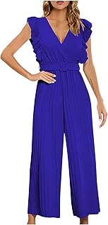 Mono de gasa para mujer, elegante, cuello en V, cintura alta, pierna ancha, media manga, plisado, para oficina, salir, boda, invitada