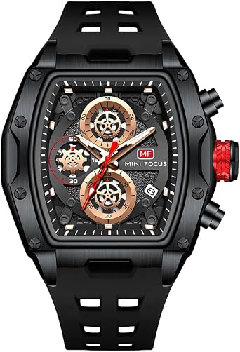 MF MINI FOCUS Watches Men Watches Fashion Hollow Big Dial Luminous Waterproof Sport Analog Quartz Business Chronograph Mens Watch Blue Silicone Strap Dress Watch