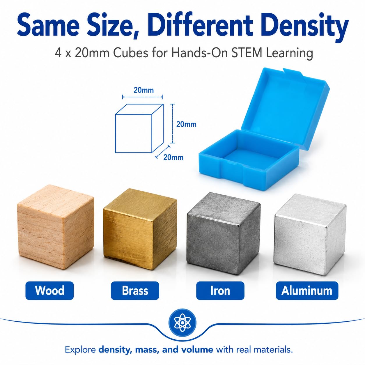 Amazon.com: Baluue STEM Density Cube Set 4-Pack 20mm Brass, Iron