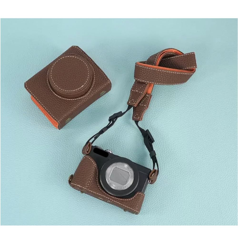 Etui na aparat brązowy Lychee tłoczona skóra PU ochronna na całą obudowę przednia obudowa z półobudową podstawową obudowa do aparatu Canon Powershot G7X Mark II, Brązowy, Etui na aparat