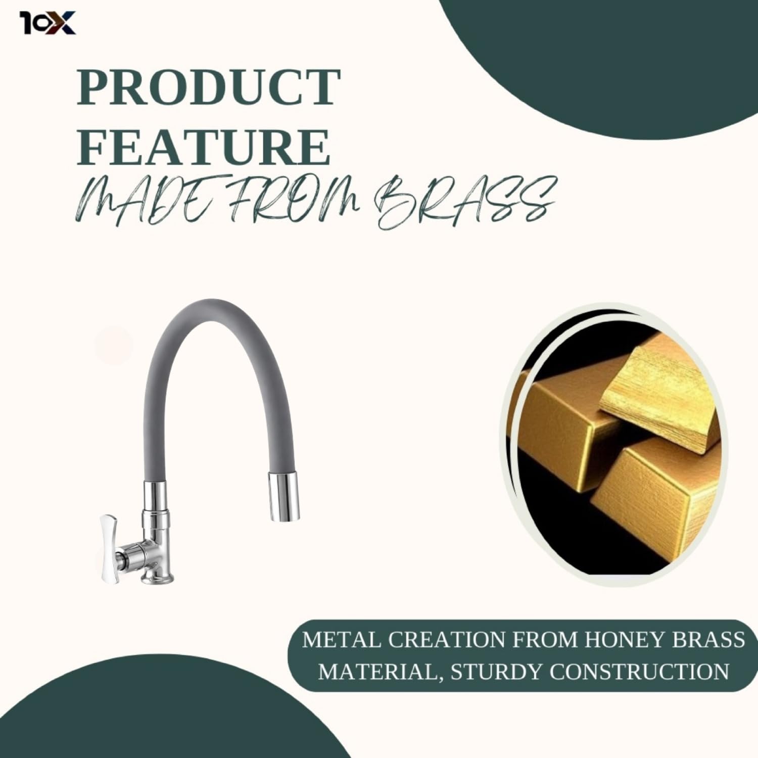 10X Chrome Swan Neck Bathroom Tap - Grey -6